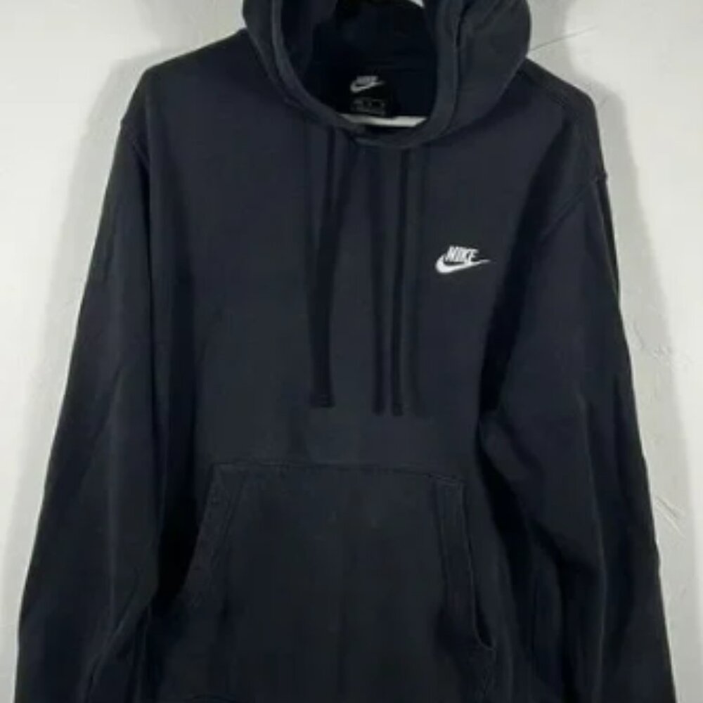 🔥 Vintage NIKE Essential Embroidered Black Pullover Hoodie Sweatshirt Sz M -EUC